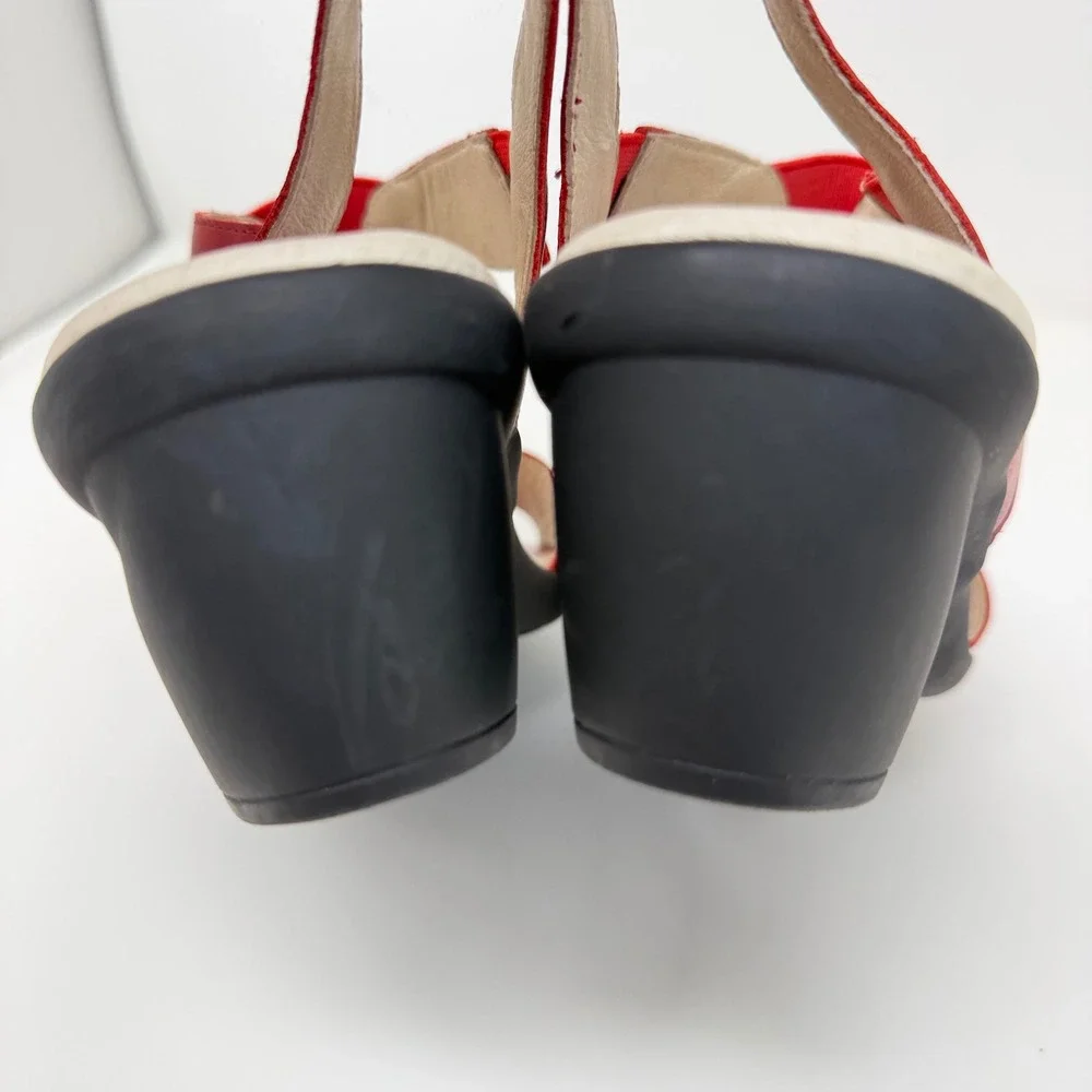 David Tate Womens 9.5 WW Red Leather T-Strap Slingback Sandals ARS17-402